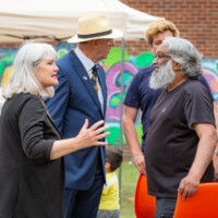 Reyaz chatting with the Mayor of Gloucester, Lorraine Campbell, who attended the Cultural Fayre.